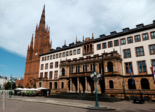 Schlossplatz with Marktkirche and New Town Hall in Wiesbaden