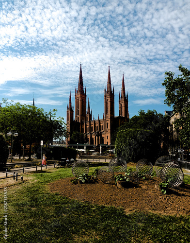 Marktkirche landmark surrounded by greenery in Wiesbaden