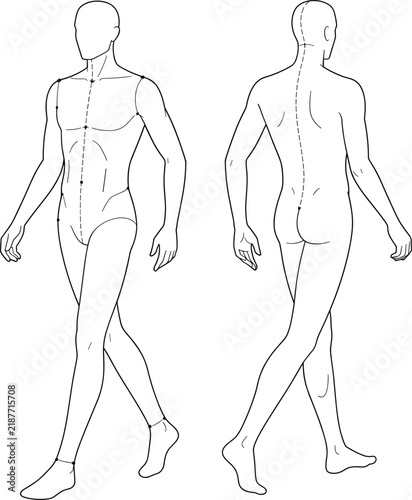 Male Fashion Croquis Walking Pose Front Back View