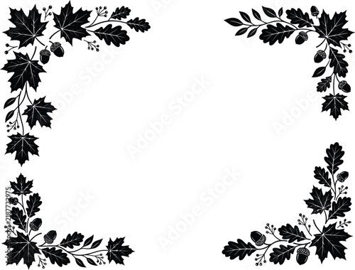 A beautifully designed black and white leaf border perfect for fall and thanksgiving day celebrations and decorations