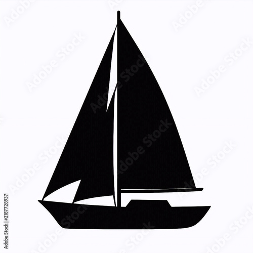 Black sailing boat silhouette against a white background  