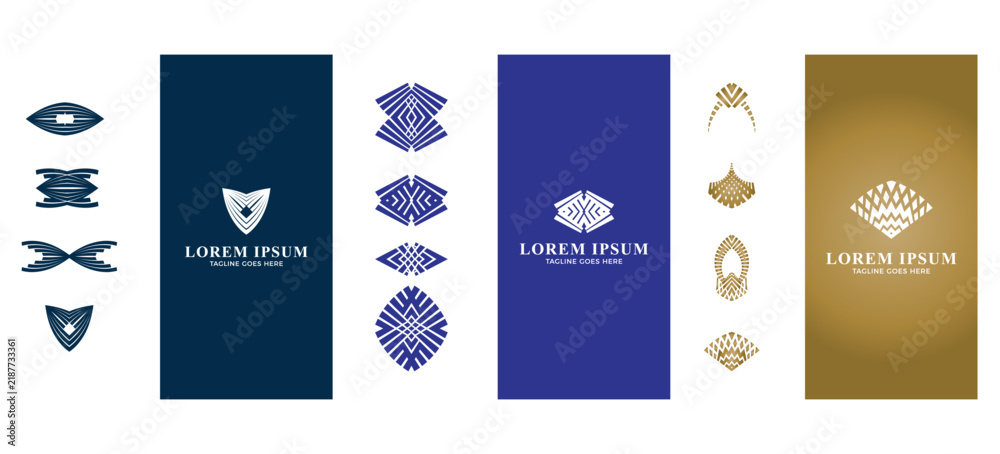 Obraz premium Set of minimalist geometric logo templates with abstract line art symbols