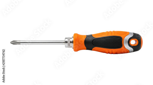 Professional Phillips head screwdriver with orange ergonomic handle, steel crosshead manual hand tool, hardware equipment for home repair and DIY