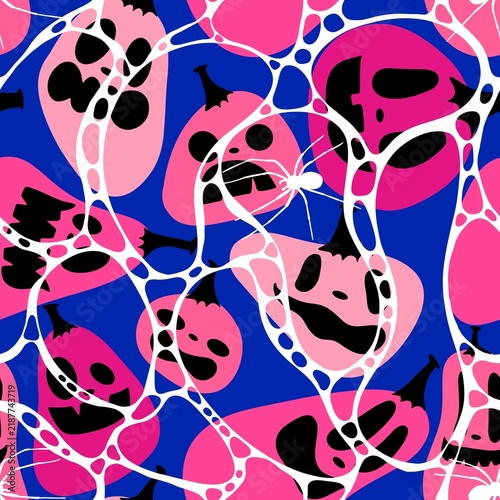 Autumn harvest vegetable seamless monster Halloween pumpkins pattern for wrapping paper and fabrics