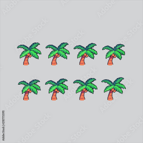 Pixel art illustration Palm Tree. Pixelated Desert Tree. Desert Palm Tree Animation Icon pixelated for the pixel art game and icon for website and video game. old school retro.