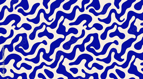 Blue Abstract Seamless Wavy Organic Pattern Background