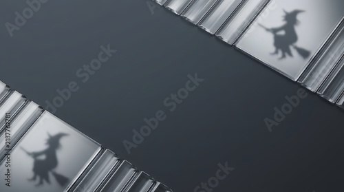 Frosted glass texture with silhouette of a flying witch