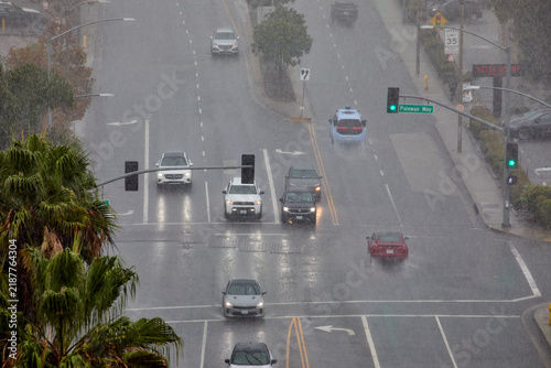 Konstfotografi Heavy Rain on Admiralty Way in Marina del Rey