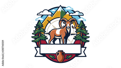 Stylized emblem featuring ram and mountains representing Cyprus independence