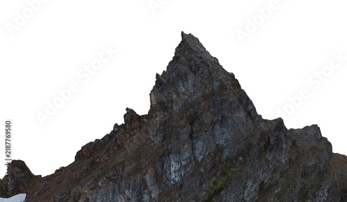 Isolated Rocky Mountain Peak Cutout on White Background, Detailed Stone Cliff 3D Rendering