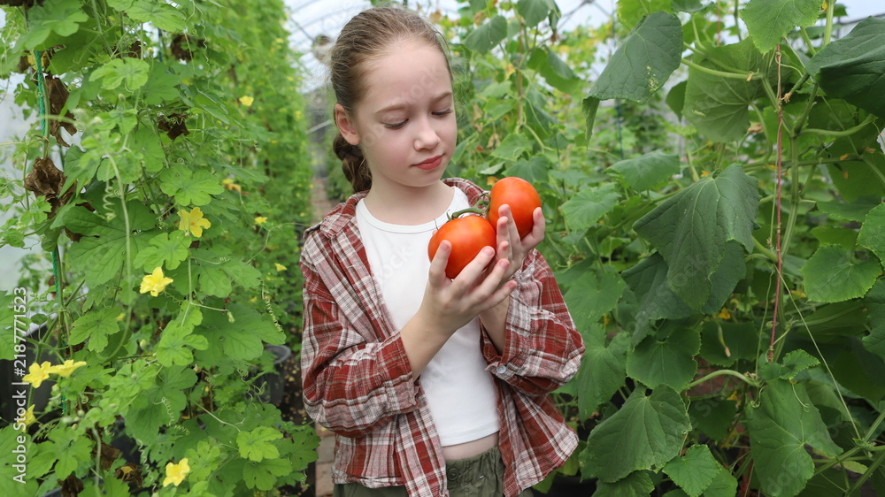 Obraz premium girl learning about gardening and growing vegetables.