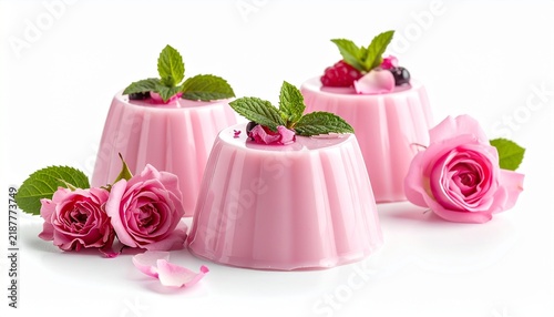 sweet pink rose shaped gelatin panna cotta dessert jelly