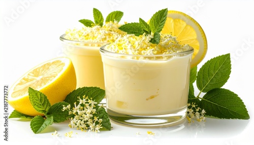 sweet creamy yellow lemon vanilla dessert in glass cups