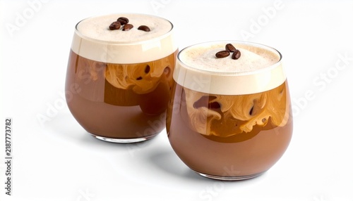 sweet layered caramel coffee cream dessert in glass cups