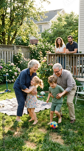 Happy Multi Generational Family Playing Together in the Back Yard