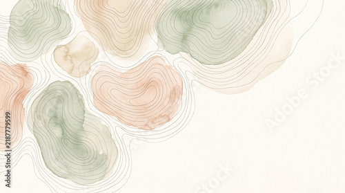 Watercolor contour map painting with organic pastel landscape pattern, creating calm abstract background for design