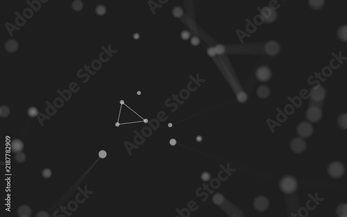 Abstract background. Molecules technology with polygonal shapes, connecting dots and lines. Connection structure. Big data visualization.