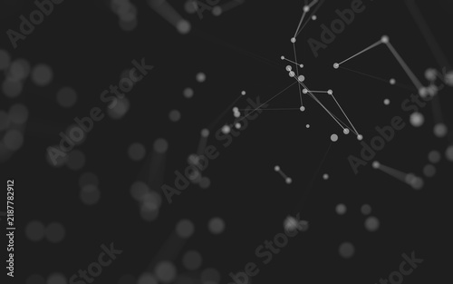 Abstract background. Molecules technology with polygonal shapes, connecting dots and lines. Connection structure. Big data visualization.