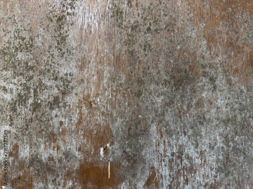 Moldy damp plywood wood texture background, weathered surface with mold stains and moisture damage pattern