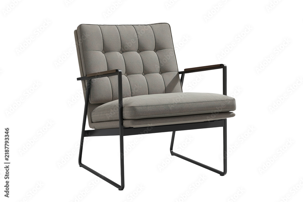Obraz premium Gray tufted armchair with black metal frame