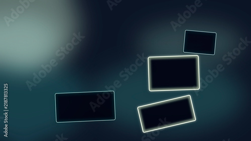 Canvastavla Floating neon rectangles glow on a deep blue gradient, creating a futuristic tech mood for app UI mockups, presentations, and cyber-themed marketing