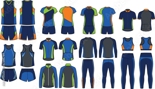 Athletic Sportswear Uniforms Running Cycling and Fitness Apparel Mockup Set