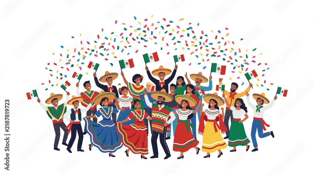 Fototapeta premium Mexican People Celebrating Independence Day Vector Illustration