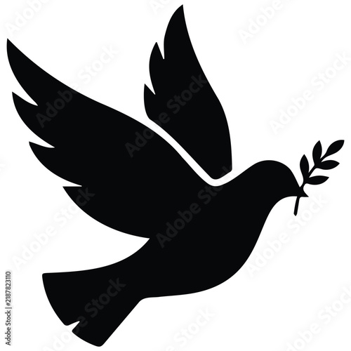 Dove flying with olive branch, conveying message of peace and goodwill.