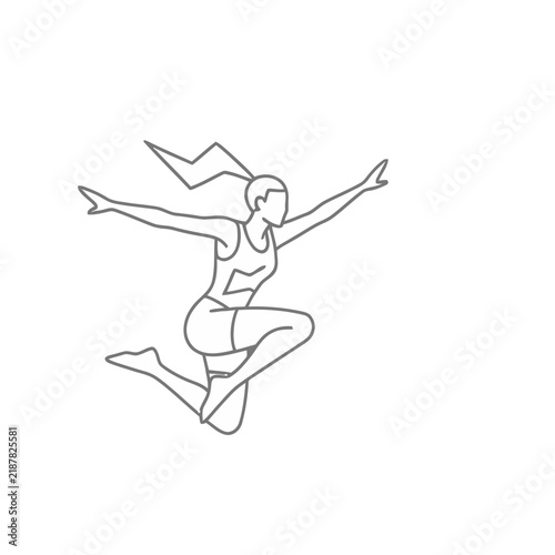 Woman in athletic wear jumping with arms outstretched