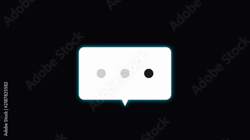 Glowing White Speech Bubble with Three Dots Loading Indicator for Chat Messaging and Digital Communication Concept on Isolated Black Background