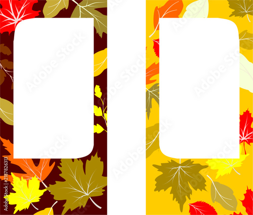 Autumn banners with fall leaves blank border illustration.