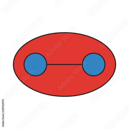 Red oval with two blue circles and a line