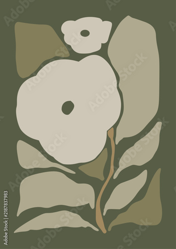 Flowers framed art print hand drawn shapes boho style, naive art, contemporary background	