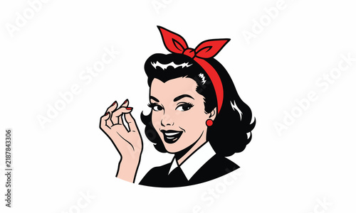 Retro woman smiling and gesturing in pop art style
