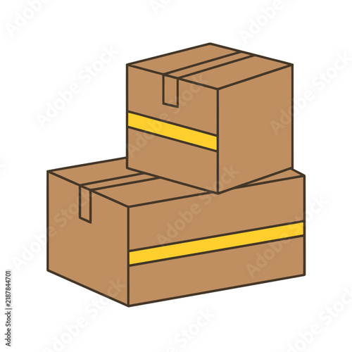 Two stacked cardboard boxes with yellow stripe