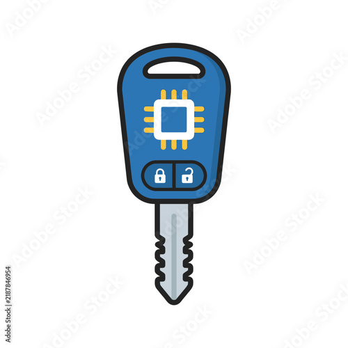 Modern Car Key with Integrated Circuit Icon