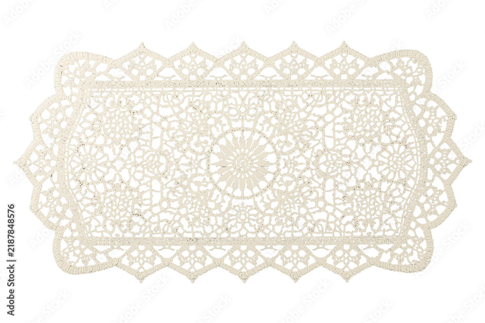 Obraz premium Rectangular white crochet lace doily