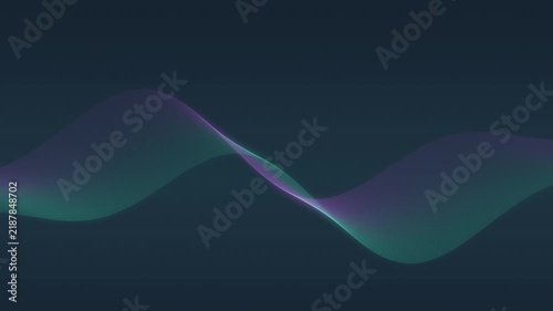 Purple and teal gradient waveforms flow horizontally across a dark background