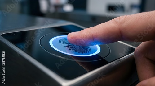 Obraz na płótnie Fingerprint scanning on digital biometric reader for secure access
