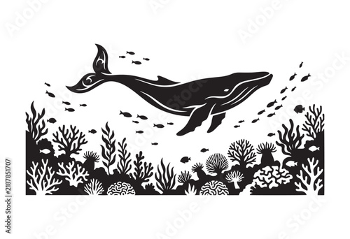 Minimalist underwater ocean wildlife silhouette. Vector illustration of a silhouette of a fish.