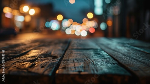 empty table dark top with blur background of town, Advertisement, Print media, Illustration, Banner, for website, copy space, for word, template, presentation