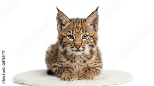 Cute eurasian lynx kitten lying down on a white background with cute animal baby lynx wildcat cub wildlife illustration small cat adorable mammal young animal forest baby carnivore cub
