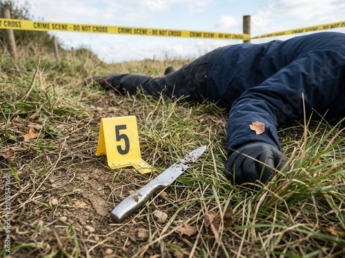 Crime Scene Investigation Evidence Laying On Ground Outdoors