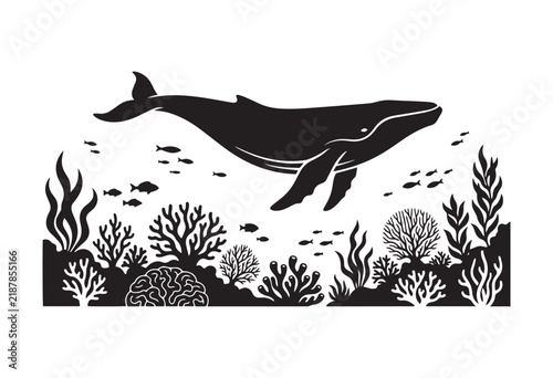 Minimalist underwater ocean wildlife silhouette. Vector illustration of a silhouette of a fish.