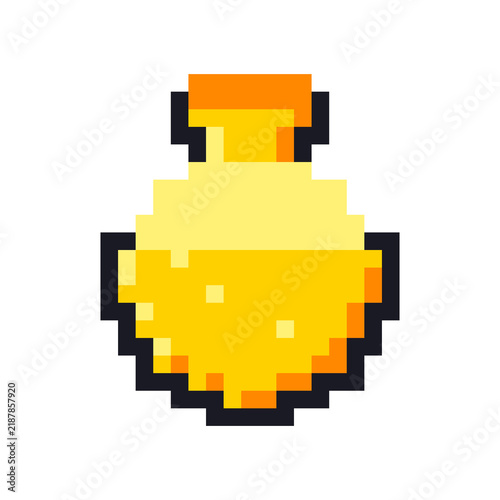 Canvastavla Retro yellow pixel art magic potion bottle icon isolated on white background