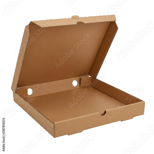 Open empty brown cardboard pizza box isolated on a white background isolated on transparent background