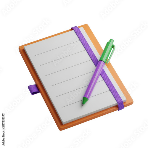 Open notebook with a pen on top isolated icon isolated on transparent background