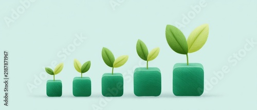 Growing green plants in cube containers illustrating sustainable growth and nurturing nature in a modern design