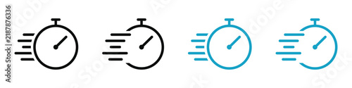 Stopwatch speed symbol collection in black and cyan with motion trails for fast delivery performance and modern timing graphics