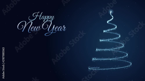 Glowing blue particle Christmas tree forms on dark background